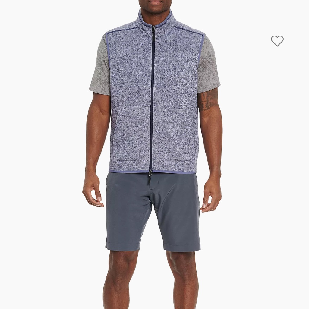 Robert Graham Men's Klose Melange Knit Performance Vest Zip Up Blue Xl